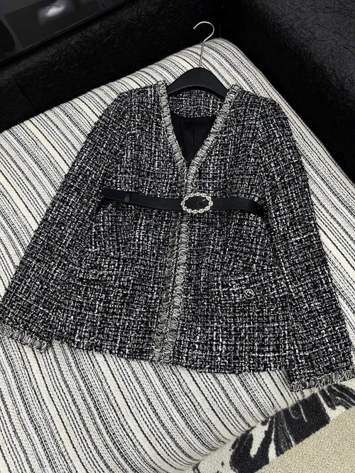 Chanel Customized Belted Tweed V-Neck Beaded Coat, Luxury Appeal