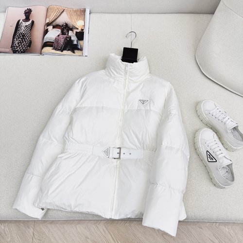 Prada Popular Belted Waist Down Coat for Street Look