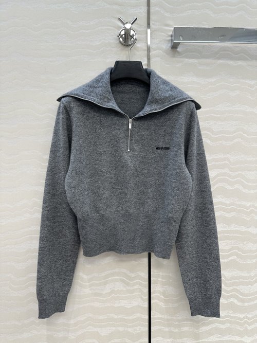 Miu Miu Best-selling Cashmere Knitwear with Sailor Collar and Zip