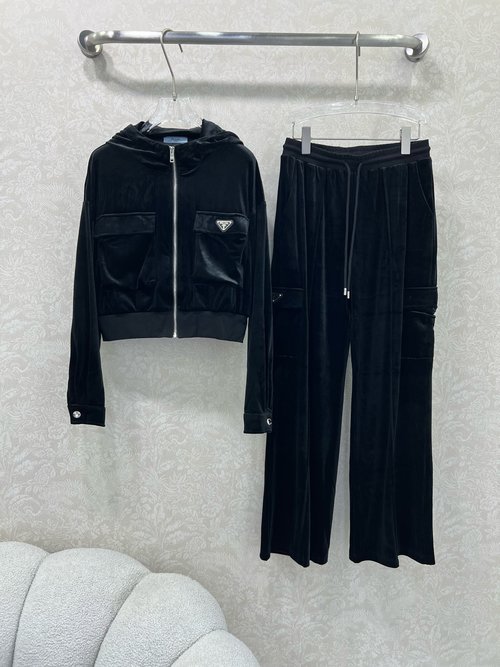 Prada Velvet Sports Suit with Classic Triangle Logo, Customized Fabric
