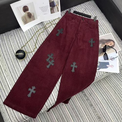 Chrome Hearts Corduroy Straight Pants with Leather Cross Design
