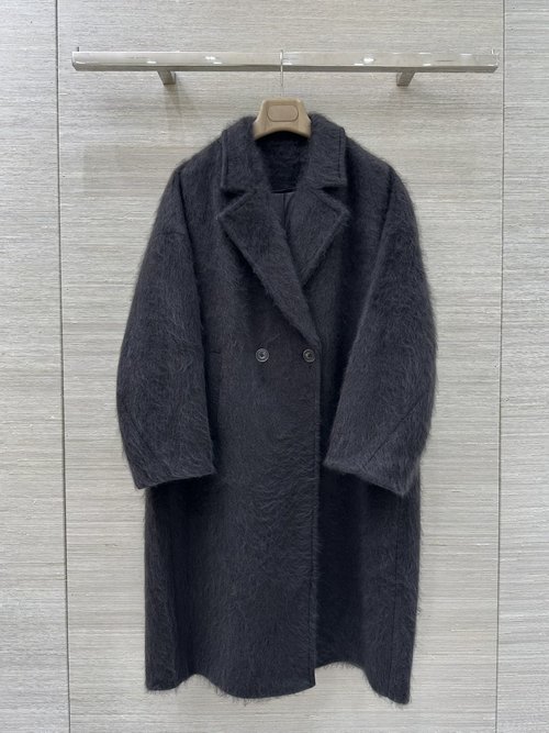 Jil Sanders Minimalist V-neck Double-faced Cashmere Coat with Custom Long Pile