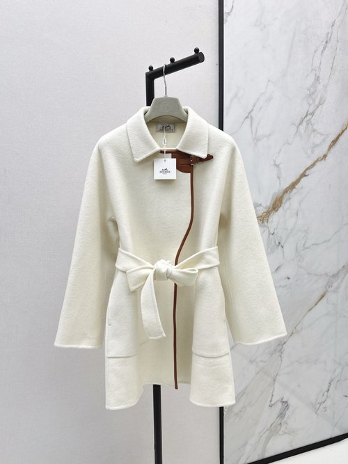 Hermes High - Sense Collared Coat with Lambskin Buttons