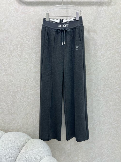 Dior Elastic Waistband Solid Wide-Leg Trousers with Logo and Side Strips