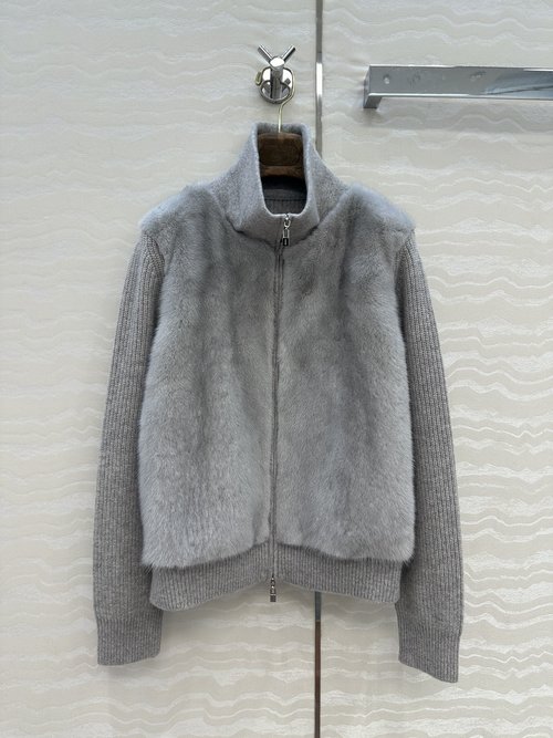 Loro Piana Exclusive First Release: Natural Silver Mink Fur Coat with Cashmere Knit, Elegant Style
