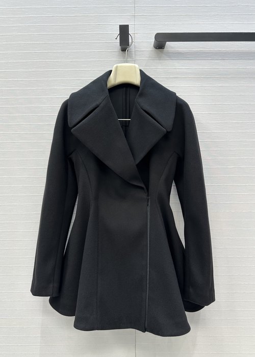 Alaia Exclusive High-End Black Wool Waist-Emphasizing A-Line Dress