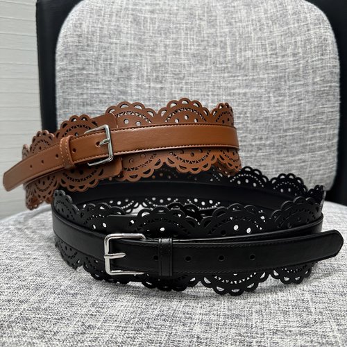 Alaia Stylish Hollow-Out Carved Leather Belt for Everyday Wear