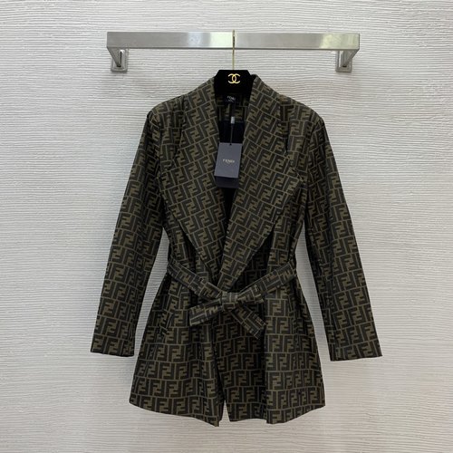 Fendi Double-FF Jacquard Belted Loose-fit Long Sleeve Coat