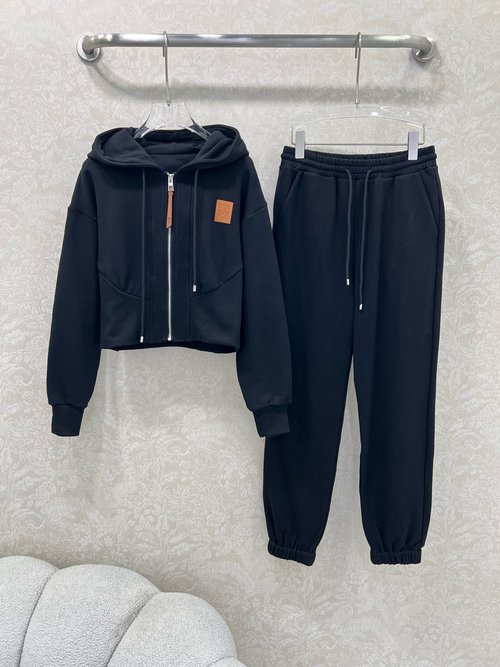 Loewe Hooded Zip - up Jacket and Cuffed Pants Set with Sporty Style