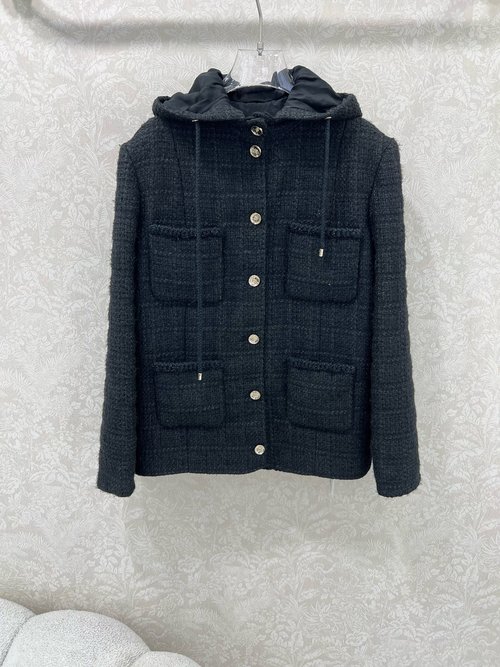 Chanel Detachable Hooded Black Four - Pocket Jacket, Silk-Lined