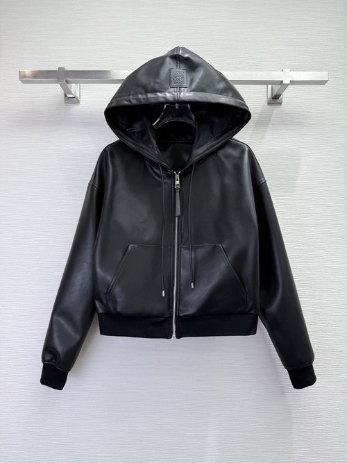 Loewe High-Quality PU Hooded Cardigan with Logo