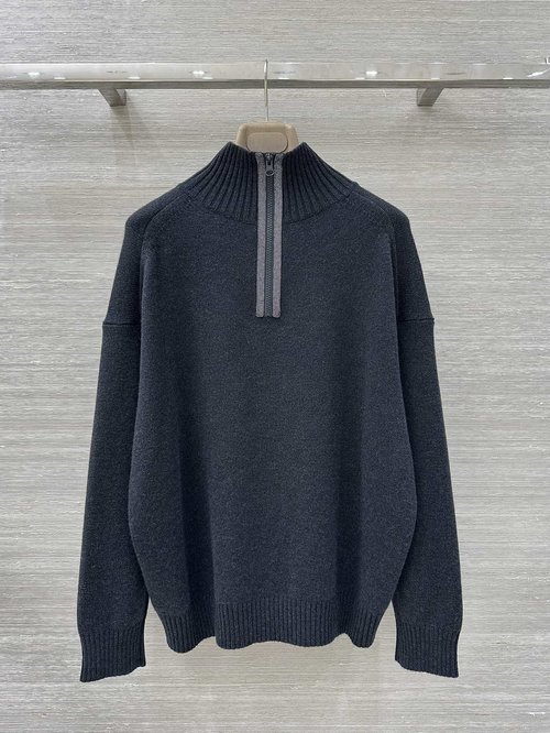 Brunello Cucinelli Reversible High-Neck Cashmere Sweater with Bead Chain