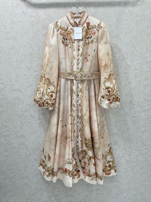 Zimmermann New Positioning Print Series Long Dress with Brand Letter Print
