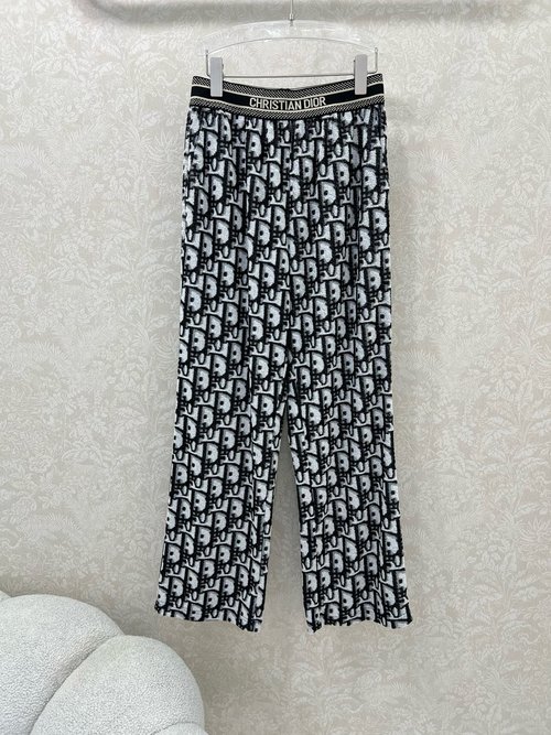 Dior Letter Jacquard Wide-Leg Towel Pants with Classic Elastic Waistband