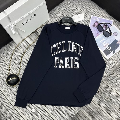Celine Letter Print Long-sleeved Round Neck T-Shirt