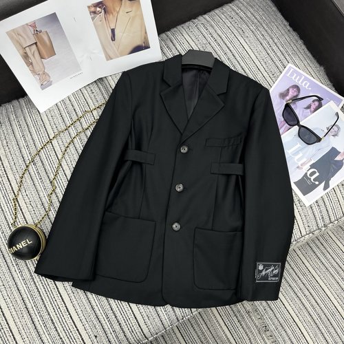 Prada Collared Suit Jacket with Letter Sleeve Logo