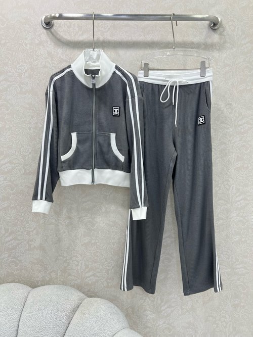 Chanel Sophisticated Waffle Collared Coat and Trousers Set