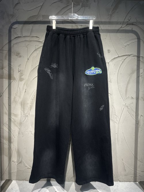 Balenciaga Embroidered and Printed Loose-fit Casual Cotton Trousers