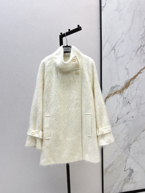 Max Mara Minimalist Wool-Cashmere Cloak-Cut Coat with Lapel Details