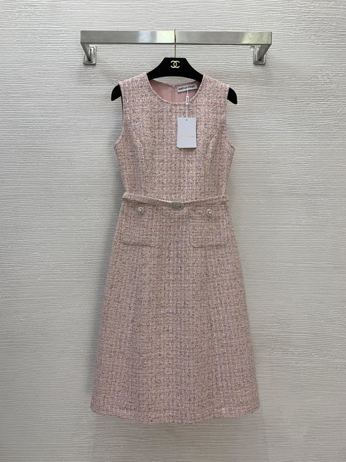 Chanel Customized Mixed - Knit Fabric Sleeveless Dress with Pearl Buttons