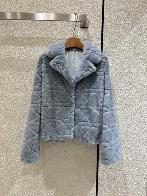 Dior Classic Wicker Pattern Mink Fur Coat with CD - style Embroidery