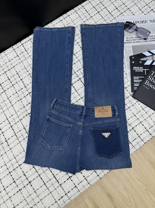 Prada Classic Logo Micro - Flare Jeans with Elastic Fabric