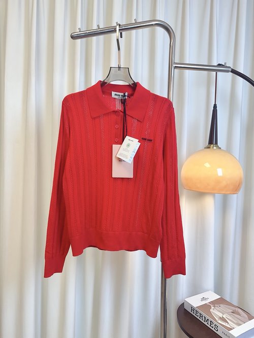 Miu Miu Comfortable and Fashionable Customized Wool Logo Collared Top