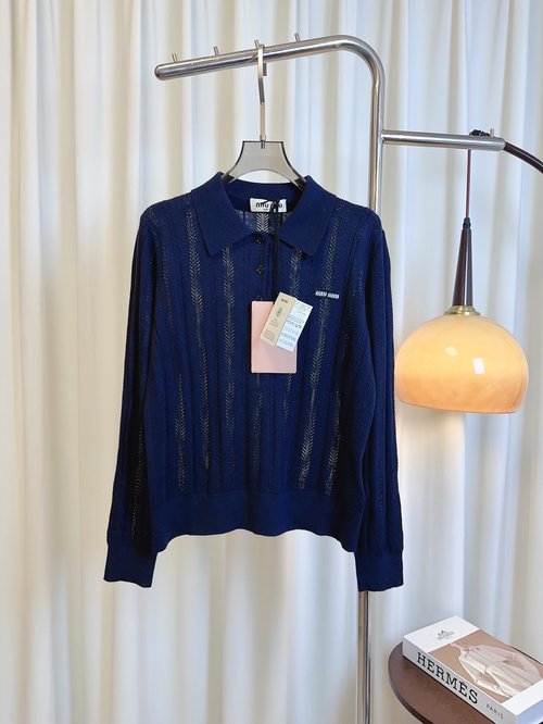 Miu Miu Comfortable and Fashionable Customized Wool Logo Collared Top