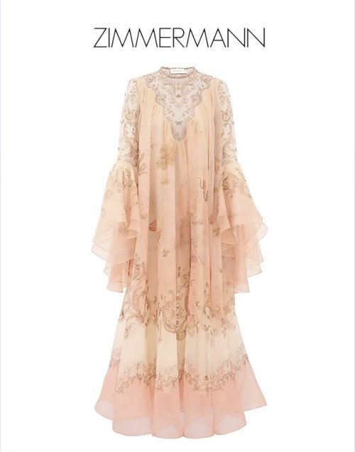 Zimmermann Elegant Vintage Animal Print Long Dress with Ruffled Sleeves