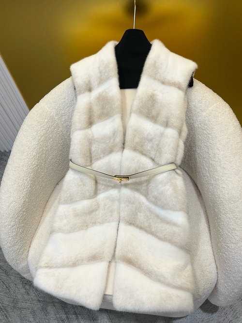 Fendi Sophisticated Double - sided Cashmere Mink Vest with Metal Belt