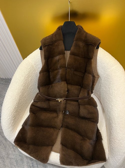Fendi Double-sided Cashmere Mink Vest with Metal Buckle Belt