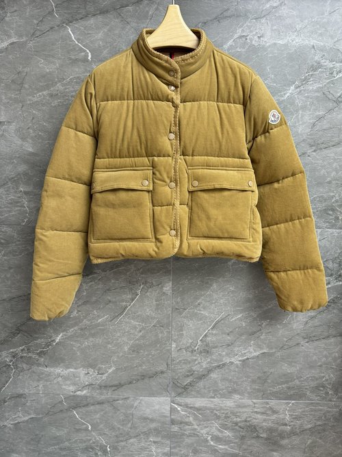 Moncler Corduroy Down Jacket with Logo Badge and Compact Style