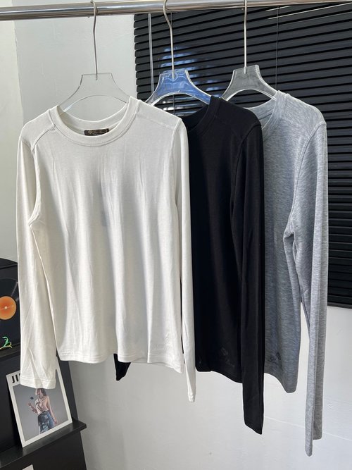 Loro Piana Custom Cotton Long Sleeve Top with Embroidered Logo