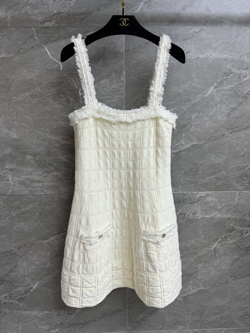 Chanel Checked Jacquard Vest Dress with Tassel Trim