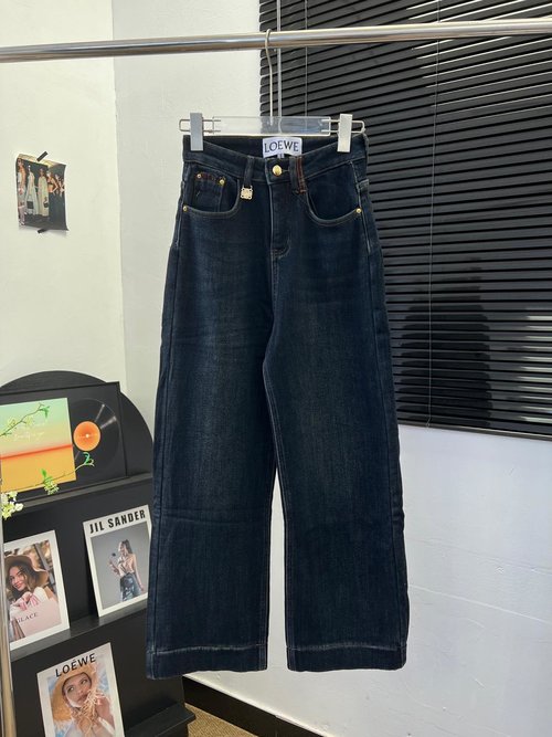 Loewe Fleece-Lined Straight Jeans with Brand Decoration