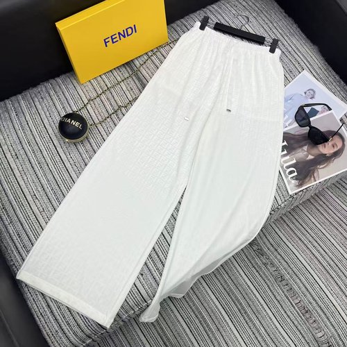 Fendi Snow-Like Casual Woolen Trousers with Letter Jacquard Print