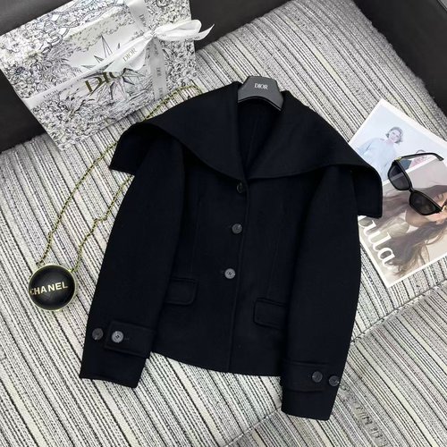 Dior Naval Collar Double-Sided Woolen Coat with Embroidered Letters