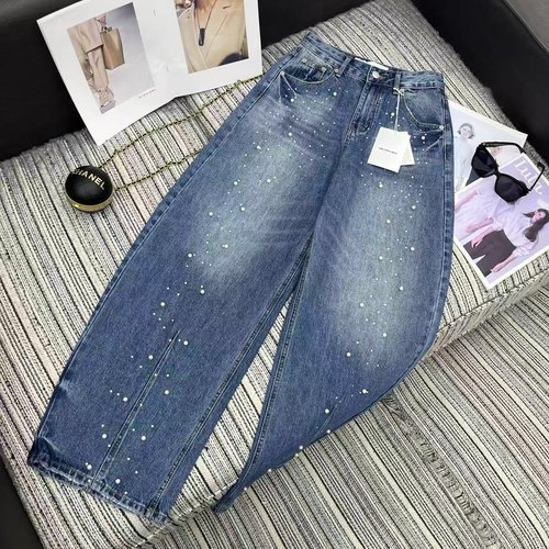Ami New Beaded and Rhinestoned Jeans with a Nice Wash