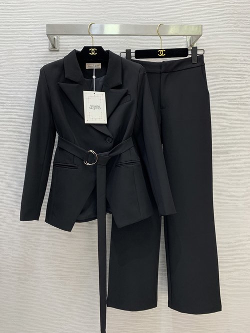 McQueen Tailored Suit Set with One-button Jacket and Straight-leg Pants