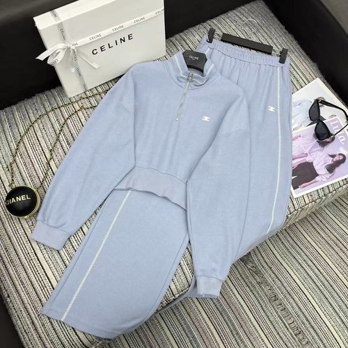 Celine CEL Series Set: Collared Sweatshirt and Elastic-Waisted Straight-Leg Pants