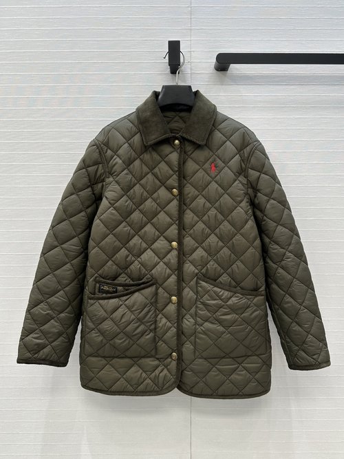Polo Ralph Lauren Popular Quilted Mid-length Coat with Corduroy Collar and Badge