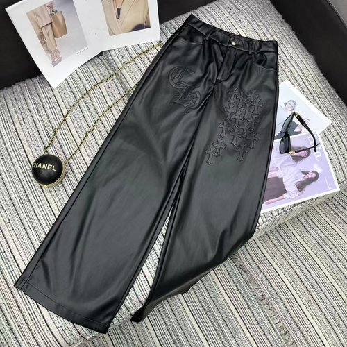 Chrome Hearts New Cross Patch PU Leather Straight - Leg Trousers