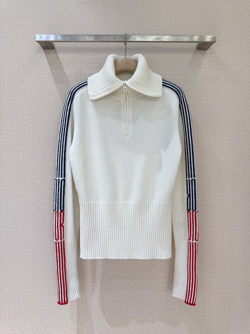 Dior Half-Zip Collar Long-Sleeved Sweater with Colorful Stripes