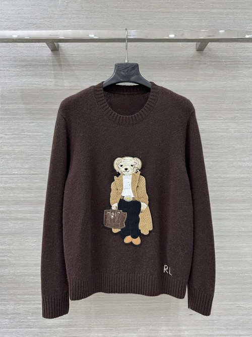 Loro Piana Exclusive Original Purple Label Bear Embroidered Wool Sweater