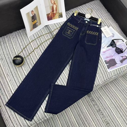 Chanel Autumn Collection: Double C Logo Pocket Straight - Leg Jeans