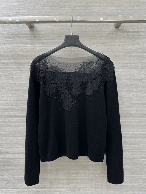 Alexander Wang Exclusive Original Lace Shoulder Flower Embossed Diamond Cashmere Top