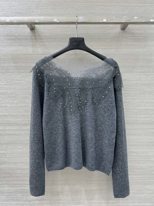 Alexander Wang Exclusive Lace Cashmere Top with Handmade Flower and Rhinestone Details