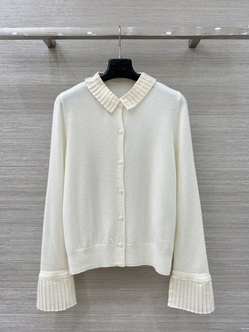 Valentino Exclusive High-end Cashmere Cardigan with Silk Splicing and Detachable Collar