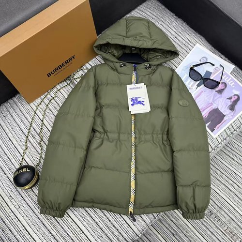 Burberry Hooded Down Jacket with Drawstring Waist and Grid Zipper Design