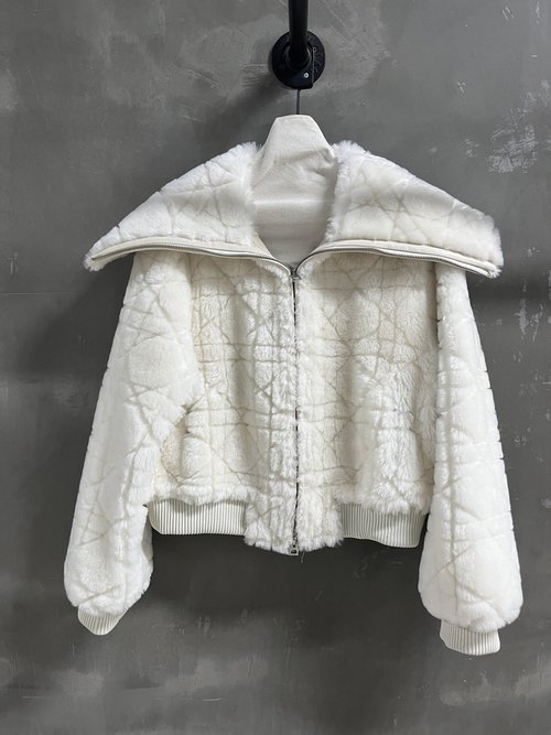 Chanel Fur-Trimmed Coat with Simple Design and Classic Cane Grid